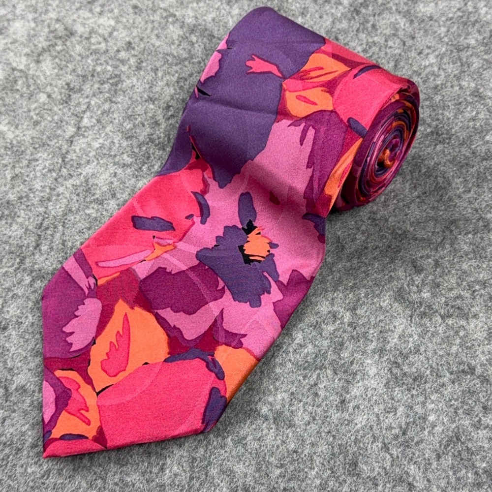 VTG Mondo di Marco Tie Mens Pink Purple Floral Silk Italy Abstract Wedding 90s